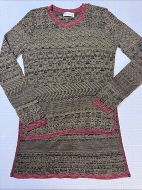 Altar'd State Olive Knit Longline Sweater with Rose Trim 160